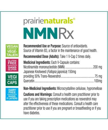 Prairie Naturals NMN Rx 200mg w/Quercetin+Resveratrol provides vitamin B3 and antioxidants - 30 Count Non-GMO Gluten Free Vegan - Buy Online on GoSupps.com