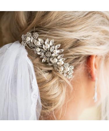 Hapibuy Crystal Wedding Hair Comb | Bridal Headpiece with Pearls | Silver Hair Accessories - Buy Online on GoSupps.com