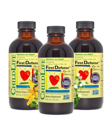 CHILDLIFE ESSENTIALS First Defense - Immune Support for Defending The Body - Gluten Free Alcohol Free Casein Free Non-GMO - 4 fl. oz (Pack of 3)