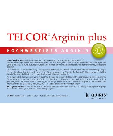 Telcor Arginine Plus - 240 Vegan Tablets for High Blood Pressure & Arteriosclerosis Support | Vitamins B6 B12 & Folic Acid | Quality Made in Germany - Buy Online on GoSupps.com
