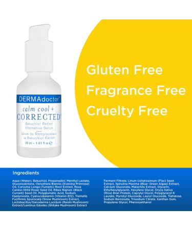 DERMAdoctor Calm Cool + Corrected Bakuchiol Retinol Alternative Serum for Sensitive Skin | Anti-Aging Fine Lines Wrinkles Brightening | 1.01 oz - International Shipping Available - Buy Online on GoSupps.com