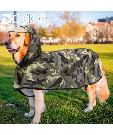 Docio Waterproof Dog Raincoat - Reflective Jacket with Hood for Medium & Large Dogs - Camouflage Green 5XL - Buy Online on GoSupps.com