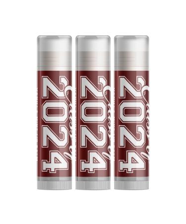 Class of 2024 Graduation Lip Balm - Burgundy Red - Set of Three