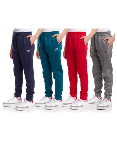 Reebok Boys' Active Joggers - 4 Pack Fleece Athletic Sweatpants (Size: 4-16) Grey/Navy/Red/Teal Blue Medium