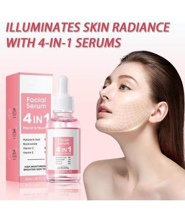 4 in 1 Anti Aging Face Serum for Women Serum Face with Hyaluronic Acid Nicotinamide Vitamin C Vitamin E skin care for Fade Fine Lines Improve Dull Tired Skin Fades Dark Spots - Buy Online on GoSupps.com