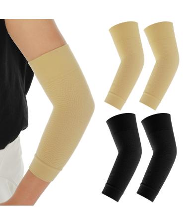 ASTER 2 Pair Compression Arm Sleeves Sun Arm Sleeves for Men Work Volleyball Sleeves to Cover Arms for Lymphedema Varicose Veins Swelling Arm Injury Sports Black Skin Colour