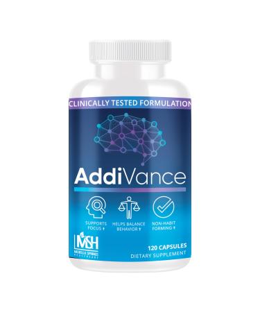 AddiVance 120 Caps - Natural Brain Support Supplement for Enhanced Focus Memory & Balanced Behavior - Clinically Proven Non-Habit Forming Brain Supplement - Formulated by Medical Professionals