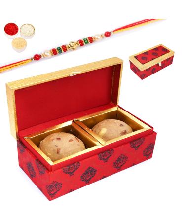 Ghasitaram Gifts Rakhi Gifts for Brothers 2 Laddoo Box of Panjeeri laddoo with Pearl Beads Rakhi