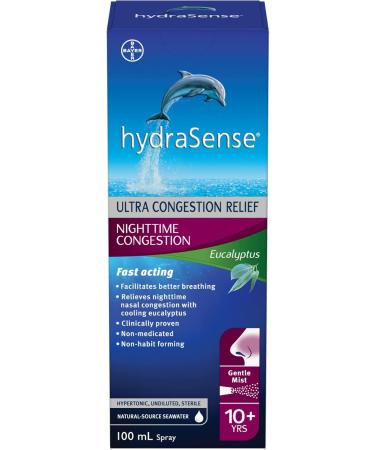 HydraSense Eucalyptus Nasal Spray Specialty Nasal Care With Refreshing Eucalyptus and Mint 100 mL & Gentle Mist Nasal Spray Daily Nasal Care 100% Natural Source Seawater Preservative-Free 100mL - Buy Online on GoSupps.com
