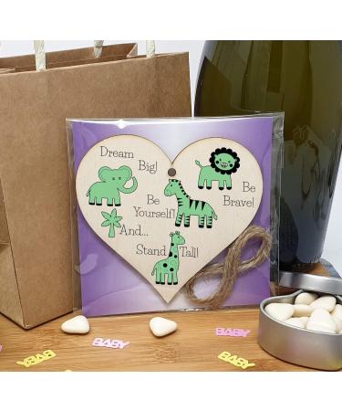 Plum Penguin Handmade Wooden Hanging Heart Plaque: Be Brave, Dream Big, Be Yourself - Green Safari Animals Nursery Wall Decoration - New Baby Gift - Buy Online on GoSupps.com