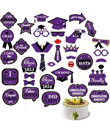 Graduation Cake Toppers - Graduation Cap Diploma Cupcake Picks Grad Cap Cupcake Picks for Senior High School College Grad Party Supplies Graduation Theme Party Decorations Gomice Purple - Buy Online on GoSupps.com