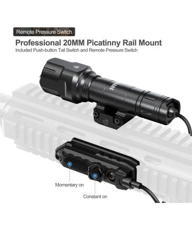 Feyachi 1200 Lumen Tactical Flashlight with Pressure Switch | 3 Modes - High/Low/Strobe | Fixed Picatinny Mount | Matte Black LED Weapon Light - Buy Online on GoSupps.com