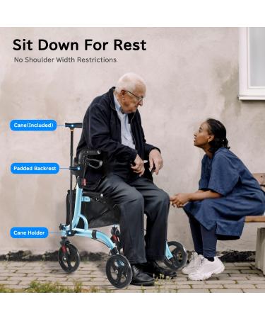 UrEscort Lightweight Rollator Walker for Seniors with Seat, Adjustable Handle & Basket - Blue - Buy Online on GoSupps.com