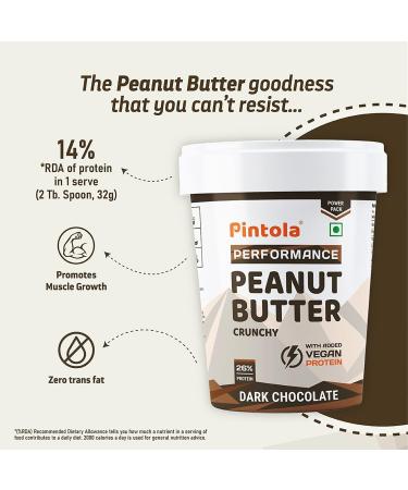 Pin'tola Plant Protein Peanut Butter Dark Chocolate Crunchy 1kg 26% High Protein 5g Fiber Vegan Protein Gluten Free Zero Trans Fat Nut Butter. - Buy Online on GoSupps.com
