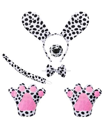 Hifot 5 pieces animal puppy dog costume set puppy dog headband ears fly cock fly fake nose for adult children party decoration accessories dalmatian