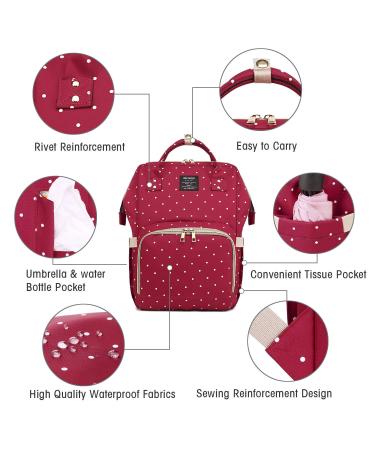 Qimiaobaby Waterproof Diaper Bag Backpack | Large Multifunctional Travel Nappy Changing Bag (Red Dot) - Buy Online on GoSupps.com