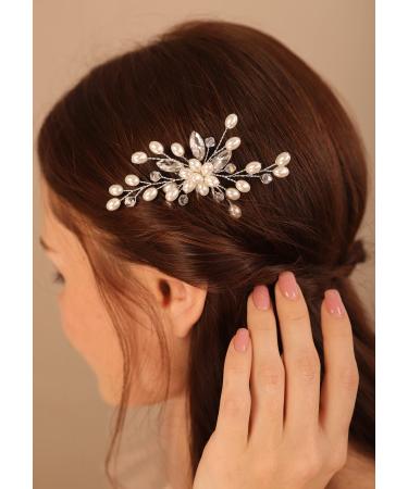 Deniferymakeup 1pc Pearl Rose Gold Hair Pins Boho Hair Piece Set Special Occasion Vintage Hair Accessories for Wedding Brides Women and Girls (Silver)