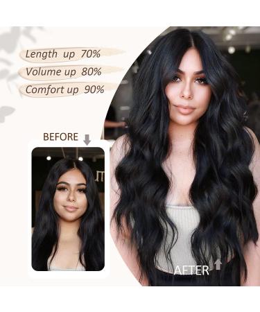 NANNAN Black Long Wavy U-Shaped Clip in Hair Extensions | 18 Inch Synthetic Hairpieces for Women - Buy Online on GoSupps.com