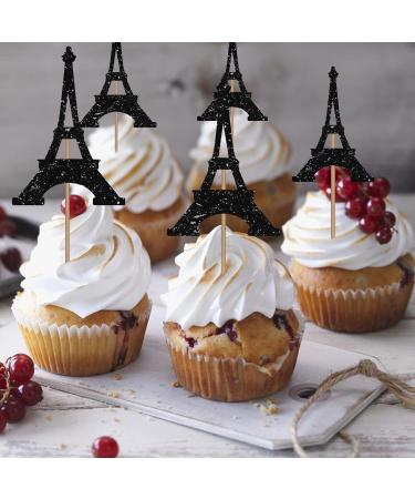 Eiffel Tower Cupcake Toppers Wedding Party Decor Bridal Shower Dessert Cupcake Toppers Paris Themed Birthday Party Decoration - Black Glitter - Buy Online on GoSupps.com