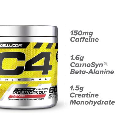 C4 Original Beta Alanine Sports Nutrition Bulk Pre Workout Powder for Men & Women | Best Pre-Workout Energy Drink Supplements | Creatine Monohydrate | Fruit Punch | 60 Servings Fruit Punch 60 Servings (Pack of 1) - Buy Online on GoSupps.com