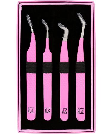 Set of 4 M Lash Tweezers | Professional Japanese Steel | Eyelash Extensions Supplies (Pink) - Buy Online on GoSupps.com