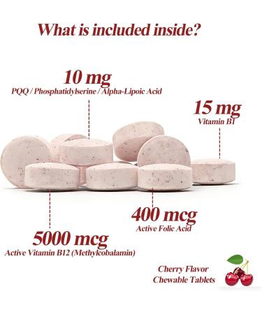 LIIFE Methylcobalamin (Higher PQQ + Vitamin B12) 5000 mcg | Boosts Antioxidant Power & Mitochondrial Support Promotes Brain & Nerve Health | 180 Chewable Tablets Gluten-Free Formula Cherry Flavor - Buy Online on GoSupps.com