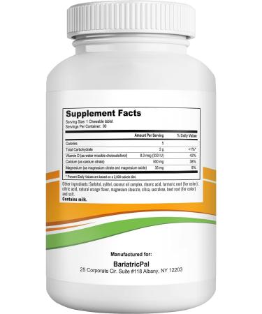 BariatricPal Calcium Citrate 500mg Chewable Tablets - Orange 90 Count (30-Day Supply) - Buy Online on GoSupps.com