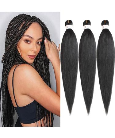 Xtrend 26 Inch EZ Braid 3 Packs Black Long Pre Stretched Braiding Hair Yaki Texture Braiding Hair for Crochet Hair Braids Hot Water Setting Synthetic Fiber Hair Extensions(3Packs 1B#) 26 Inch (Pack of 3) 1B#