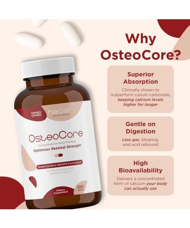 OsteoCore - Calcium Supplements for Women (1 Month Supply) Osteoporosis & Bone Health - Calcium Absorption - Vitamin D3 & Vitamin K2 Complex - Gluten Free, Non GMO, Made in USA by Heale - 120 Tablets - Buy Online on GoSupps.com