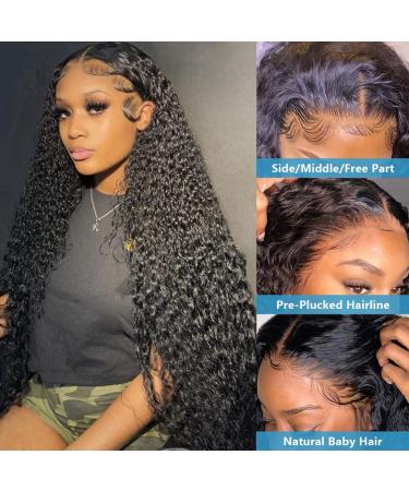 Aliglossy Deep Wave 22 Inch Lace Front Wig for Black Women - 180 Density Kinky Curly Human Hair Pre Plucked with Baby Hair - Wet and Wavy Glueless Wig - Buy Online on GoSupps.com