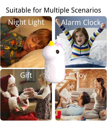 Woukksy Children Alarm Clock with Cute Unicorn Light | Rechargeable Night Light & Snooze Function | Ideal Gift for Girls - Blue - Buy Online on GoSupps.com