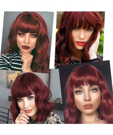 OUFEI Red Bob Wig with Bangs for Women Short Wavy Natural Synthetic Hair Heat Resistant Wigs Cosplay Daily Party Use Red(8134-1) - Buy Online on GoSupps.com