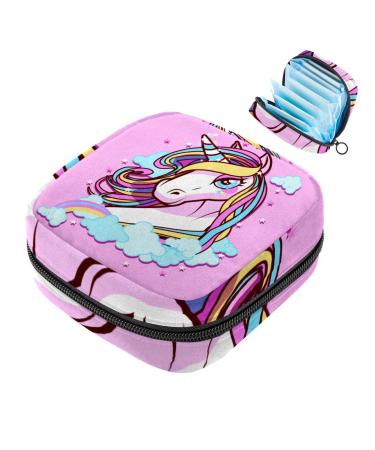 Storage bags for women's bandages unicorn design pink pattern portable menstrual pad pocket panty lips tampons women's bandages storage holder for women school office multicolored