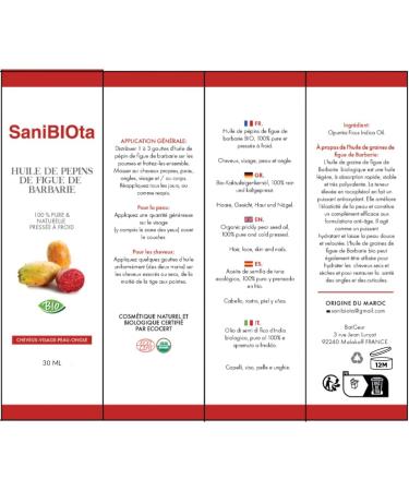  SaniBIOta Pure Organic Prickly Pear Seed Oil - Ecocert Certified Organic & Natural - Extra Virgin Cold Pressed - Vitamin E Moisturizing Anti-aging Anti-dark circles Anti-wrinkle face and hair care 30ml - Buy Online on GoSupps.com