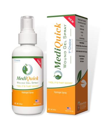 MEDIQUICK Wound Hydrogel Spray | First Aid Ointment Spray | Skin Repair Spray Treatment | Cool and Soothe Minor Cuts and Burns (4oz Bottle) Hydrogel Spray (4 Oz)