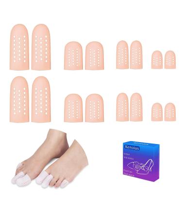 8 Pairs Big Toe Protector Gel Hammer Toe Cap Silicone Toe Cover Sleeves with Holes Breathable Toe Sleeves for Blisters Corns Ingrown Toenails Reduce Friction Calluses Beige XS+S+M+L(breathable)