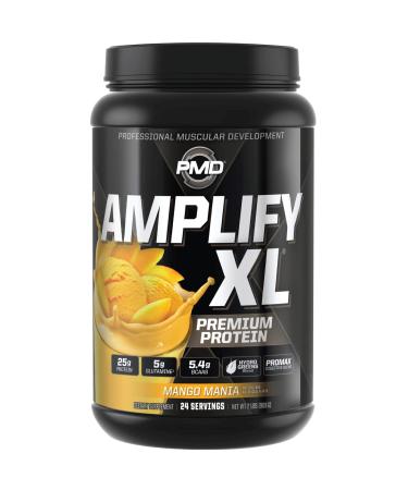 PMD Sports Amplify XL Premium Whey Protein Supplement Hydro Greens Blend - Glutamine and Whey Protein Matrix with Superfood for Muscle Strength and Recovery - Mango Mania (24 Servings) Mango Mania 2 Pound (Pack of 1)