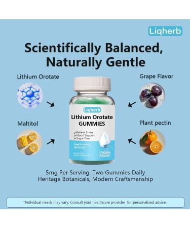 Lithium Orotate 5mg Gummies for Mood Support & Stress Management - Vegan Sugar-Free Non-GMO Gluten Free Grape Flavor 60 60 Count (Pack of 1) - Buy Online on GoSupps.com