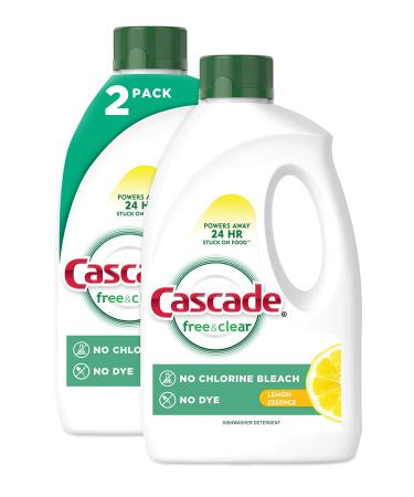 Cascade Free & Clear Gel Dishwasher Detergent Liquid Gel, Lemon Essence, 2 Count (60 fl oz ea) 60 Fl Oz (Pack of 2)