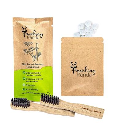 Traveling Panda Mini Travel Bamboo Toothbrush Kit with 2 Soft Bristle Toothbrushes and Mint Toothpaste Tablets  2X 10 Tabs Mint 2 Mini with 20 Tablets