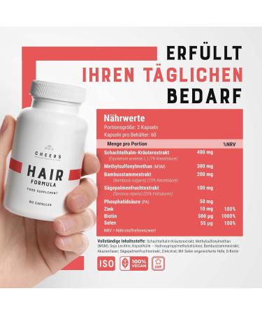 Cheers Hair Formula - 60 Vegan Capsules for Healthy Hair Skin & Nails | Hair Vitamins with Phosphatidic Acid | Best Hair Supplement for Adults - Buy Online on GoSupps.com