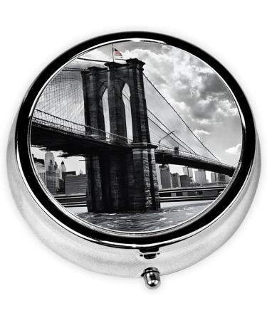 Shop Brooklyn Bridge Round Pill Box - 3 Compartment Mini Decorative Travel Medicine Organizer - Buy Online on GoSupps.com