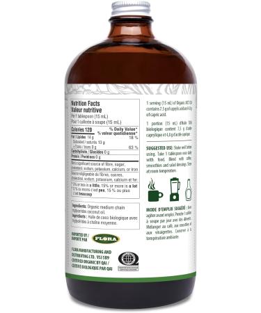 Flora Health MCT Oil 100% Pure Organic Energy Boost C8 Caprylic & C10 Capric Acids Ethically and Sustainably Sourced Coconuts Keto Kosher Non-GMO Verified 941 mL Liquid Glass Bottle - Buy Online on GoSupps.com