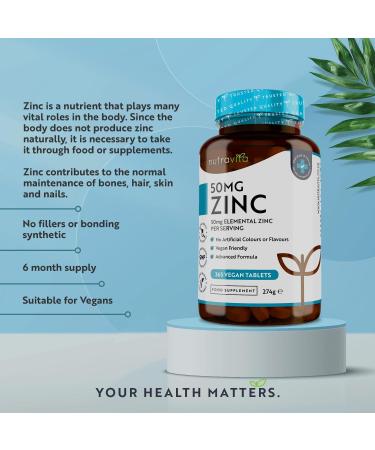 Nutravita Zinc Tablets 50mg 365 Vegan Tablets - 6 Months Supply | High Strength Immune System Support, Made in UK - Buy Online on GoSupps.com