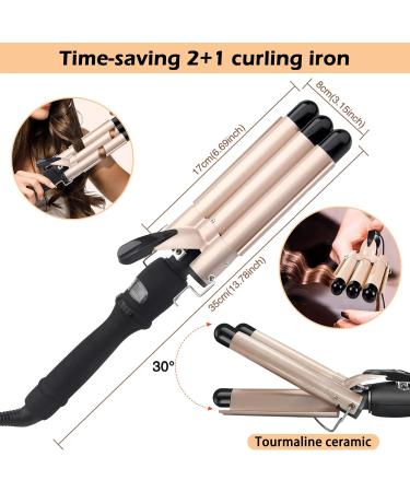 Buy Bizcasa 3-Barrel Curling Iron with LCD Display & Adjustable Temperature | Ceramic Coating for Large Waves - Quick Heating for Long/Short Hair (Gold) - Buy Online on GoSupps.com