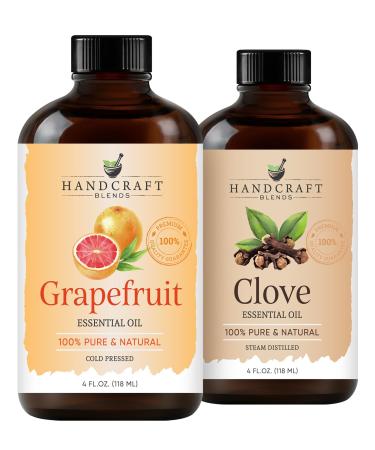 Handcraft Blends Bright & Bold Set: Clove and Grapefruit Essential Oils (2 x 4 Fl Oz) 100% Pure & Natural for Diffuser Aromatherapy and DIY Projects