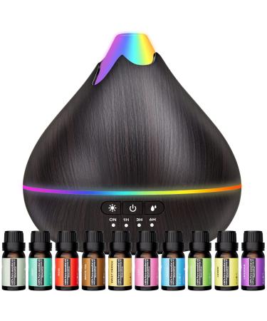 Essential Oil Diffusers 550ml Diffuser ,10 Essential Oils Diffuser Gift Set,Advanced Ceramic Ultrasonic Technology Aromatherapy Diffusers Auto Shut-Off for 15 Ambient Light Settings(Black)