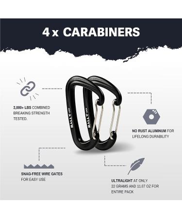 RALLT 12kN & 24kN Carabiners (4 Pack) - Heavy Duty Clips for Hiking, Hammock, Backpacking - Lightweight Aluminum Camping Accessories - Wire Gate Gunmetal - Buy Online on GoSupps.com