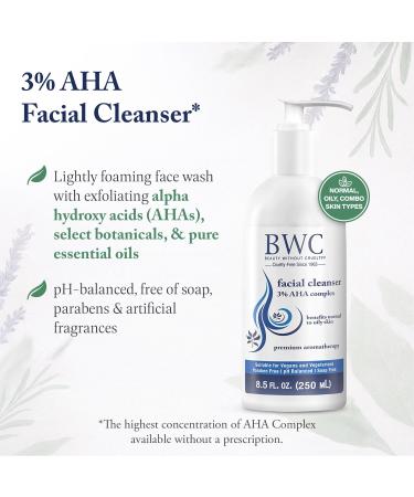 Beauty Without Cruelty AHA Facial Cleanser Exfoliating Face Wash with Botanicals & Essential Oils Benefits Normal to Oily Skin Vegan-Friendly & Cruelty-Free 8.5 Fl Oz 8.5 Fl Oz (Pack of 1) - Buy Online on GoSupps.com