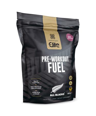 Healthspan Elite All Blacks Pre-Workout Fuel (480g) | 25g of Carbohydrate Per Serving | Creatine to Aid Performance | Vegan (Mixed Berry)